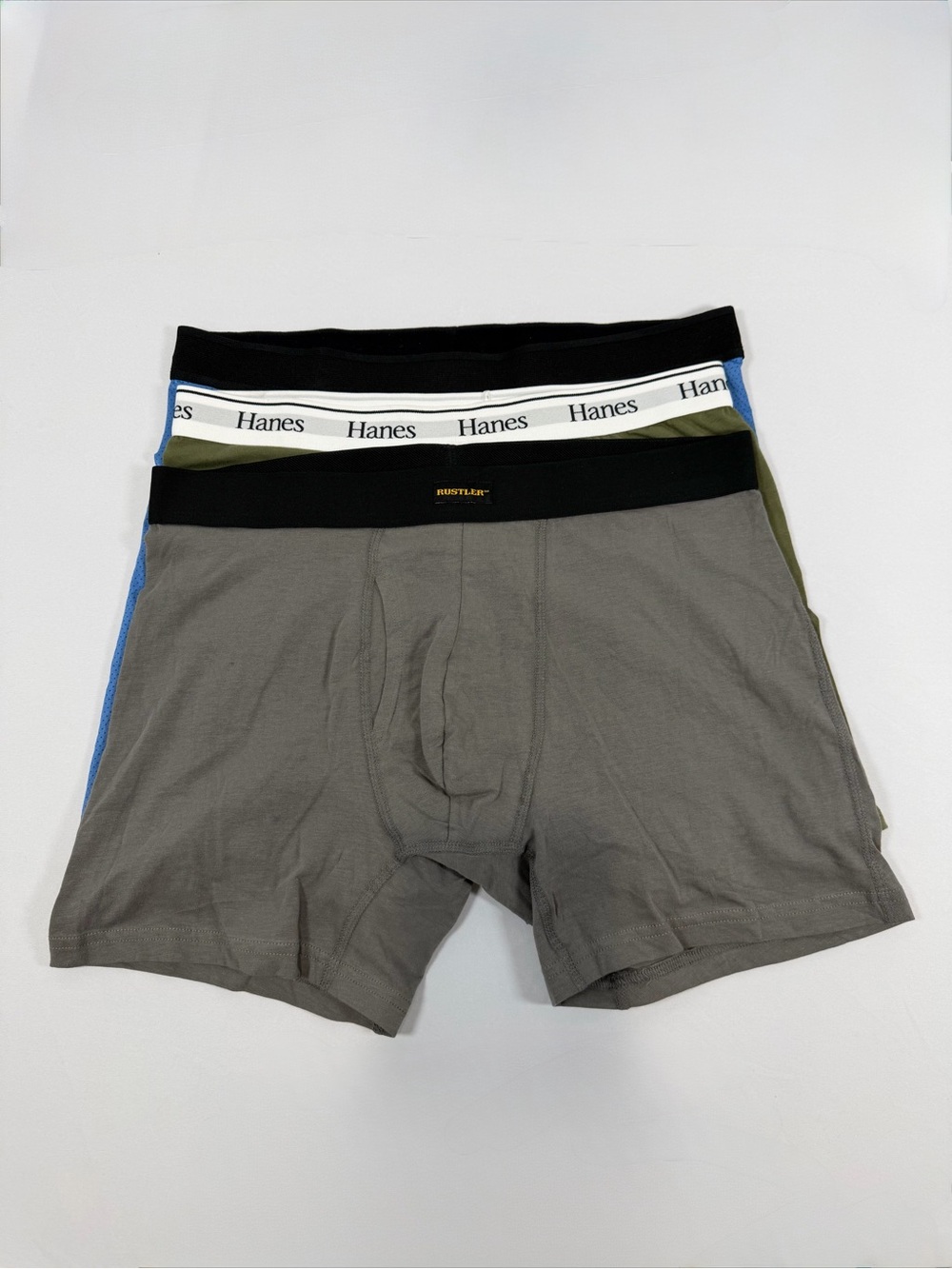 Rustler,Hanes &‎ Athletic 3-Pack Men's Boxer Briefs-Gray/Olive/Blue Large